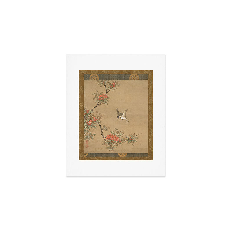 16th Century Japanese Bird and Peony Edo Era Painting Art Print