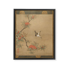 16th Century Japanese Bird and Peony Edo Era Painting Framed Canvas Print