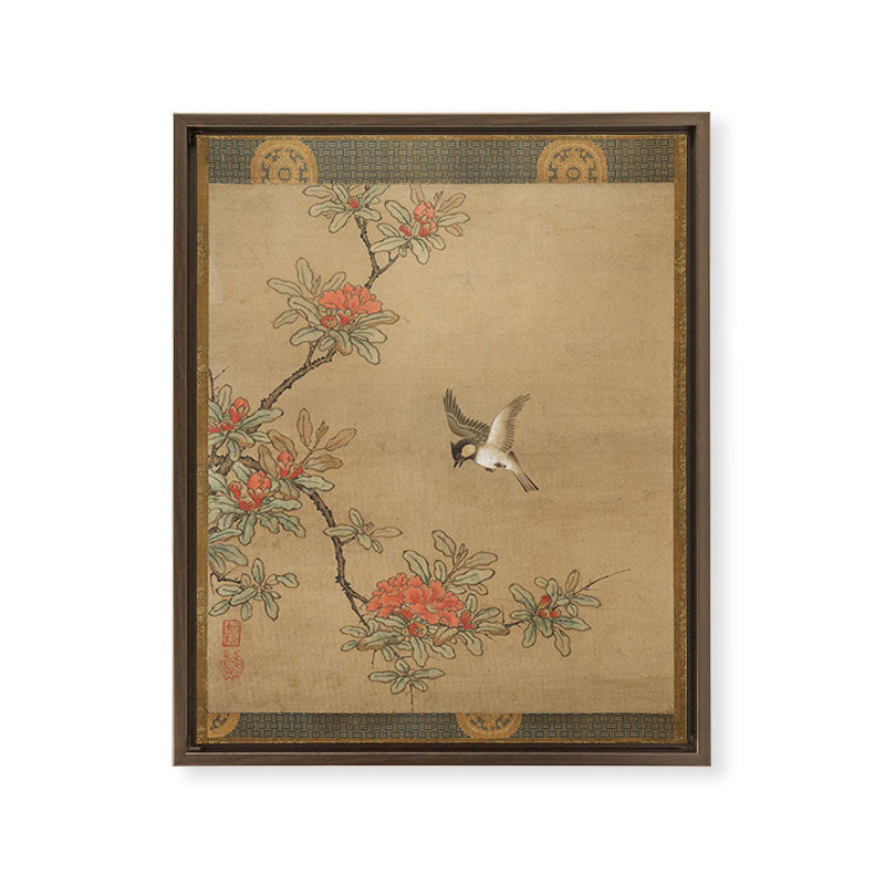 16th Century Japanese Bird and Peony Edo Era Painting Framed Canvas Print