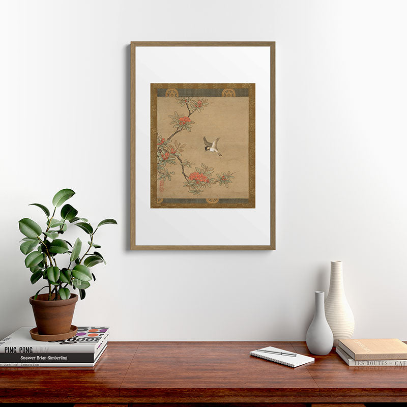 16th Century Japanese Bird and Peony Edo Era Painting Framed Art Print