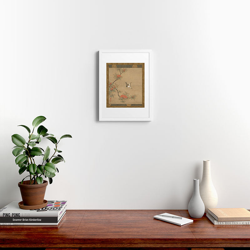 16th Century Japanese Bird and Peony Edo Era Painting Framed Art Print