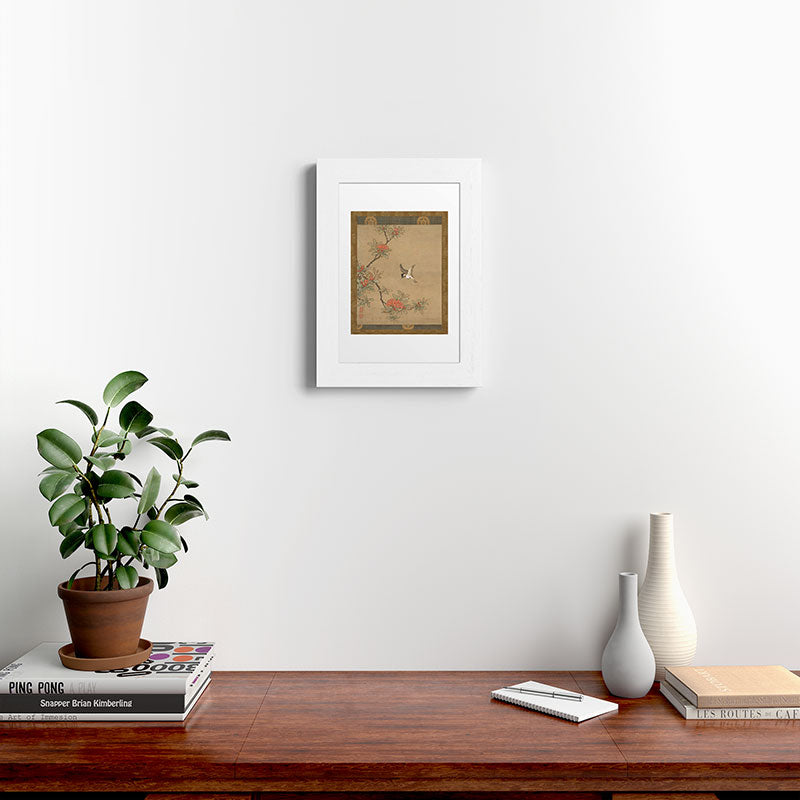 16th Century Japanese Bird and Peony Edo Era Painting Framed Art Print