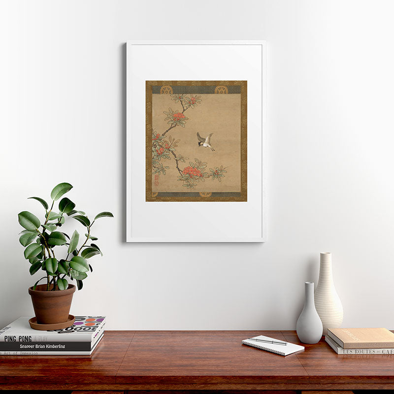 16th Century Japanese Bird and Peony Edo Era Painting Framed Art Print