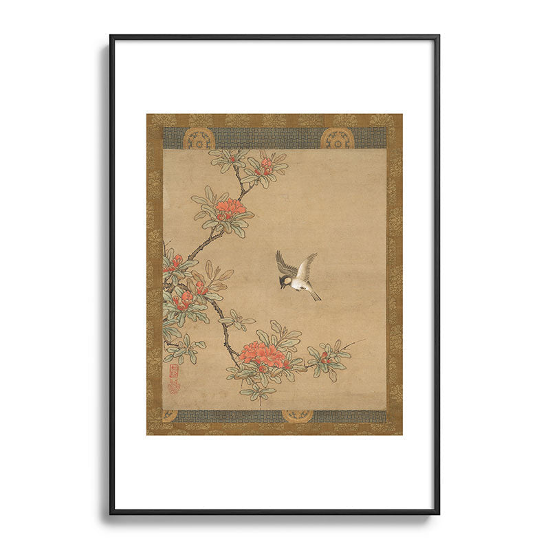 16th Century Japanese Bird and Peony Edo Era Painting Framed Art Print