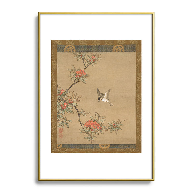 16th Century Japanese Bird and Peony Edo Era Painting Framed Art Print