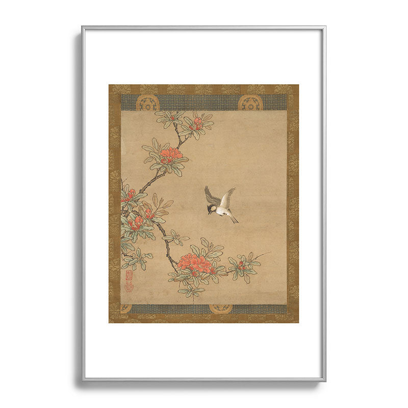 16th Century Japanese Bird and Peony Edo Era Painting Framed Art Print