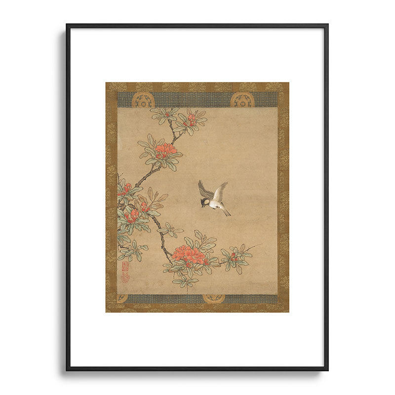16th Century Japanese Bird and Peony Edo Era Painting Framed Art Print