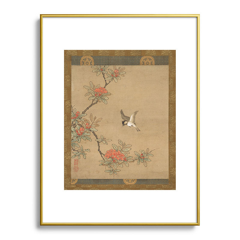 16th Century Japanese Bird and Peony Edo Era Painting Framed Art Print
