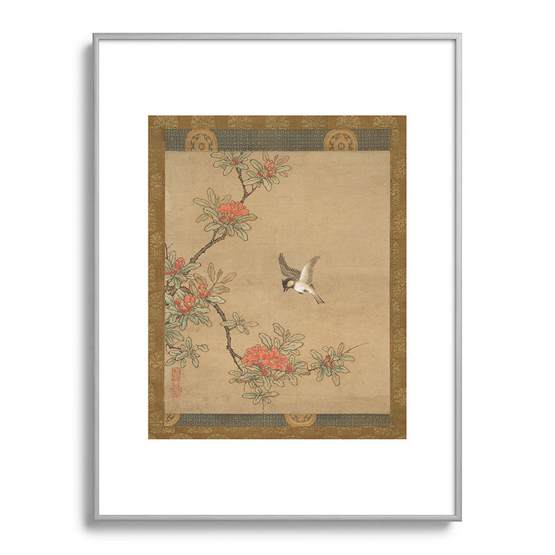 16th Century Japanese Bird and Peony Edo Era Painting Framed Art Print