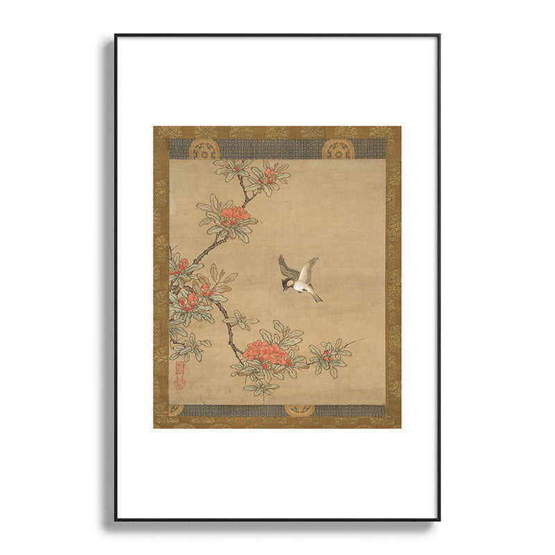 16th Century Japanese Bird and Peony Edo Era Painting Framed Art Print