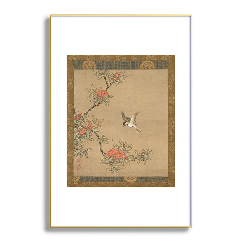16th Century Japanese Bird and Peony Edo Era Painting Framed Art Print
