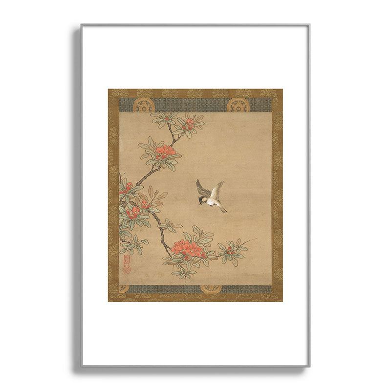 16th Century Japanese Bird and Peony Edo Era Painting Framed Art Print