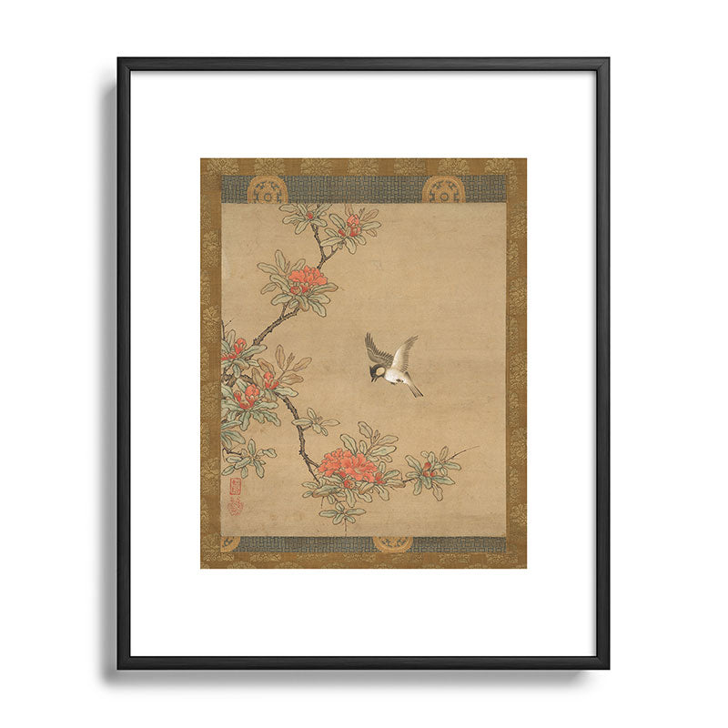 16th Century Japanese Bird and Peony Edo Era Painting Framed Art Print