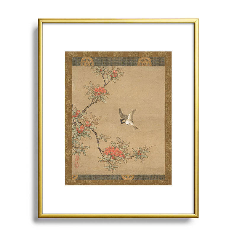 16th Century Japanese Bird and Peony Edo Era Painting Framed Art Print