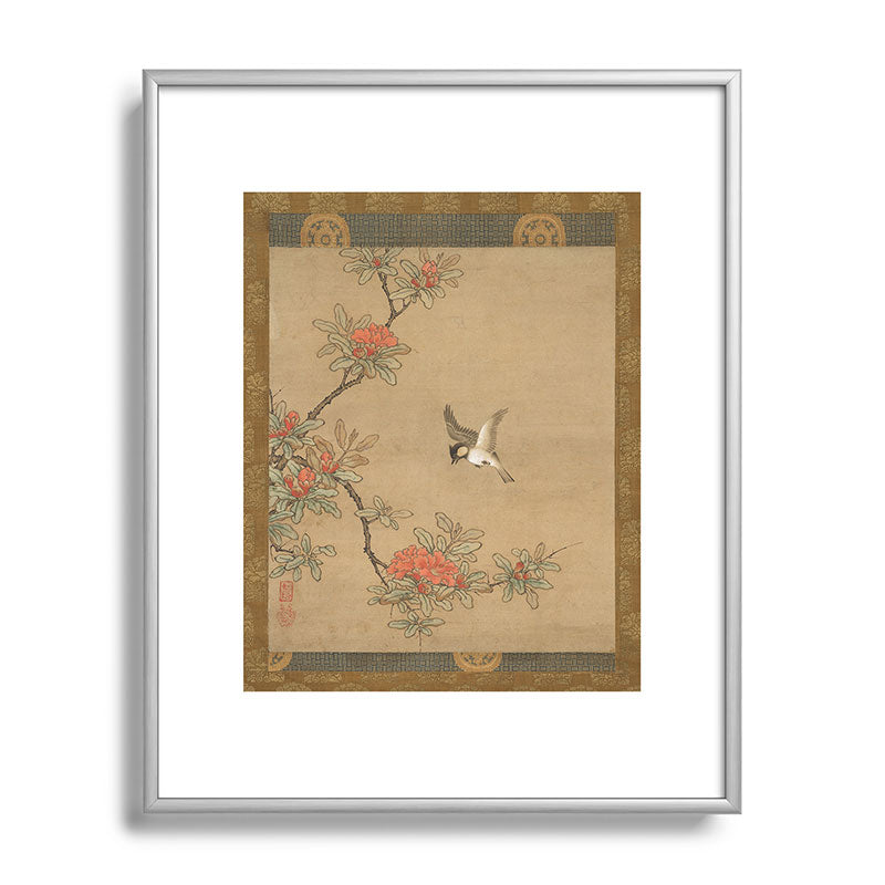 16th Century Japanese Bird and Peony Edo Era Painting Framed Art Print