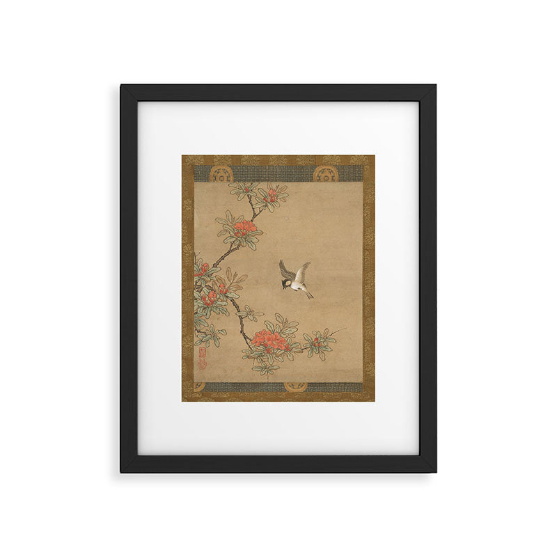 16th Century Japanese Bird and Peony Edo Era Painting Framed Art Print