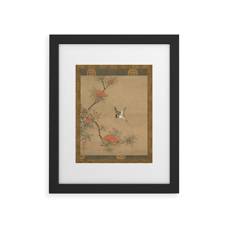 16th Century Japanese Bird and Peony Edo Era Painting Framed Art Print