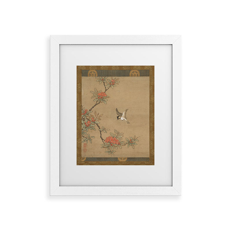 16th Century Japanese Bird and Peony Edo Era Painting Framed Art Print