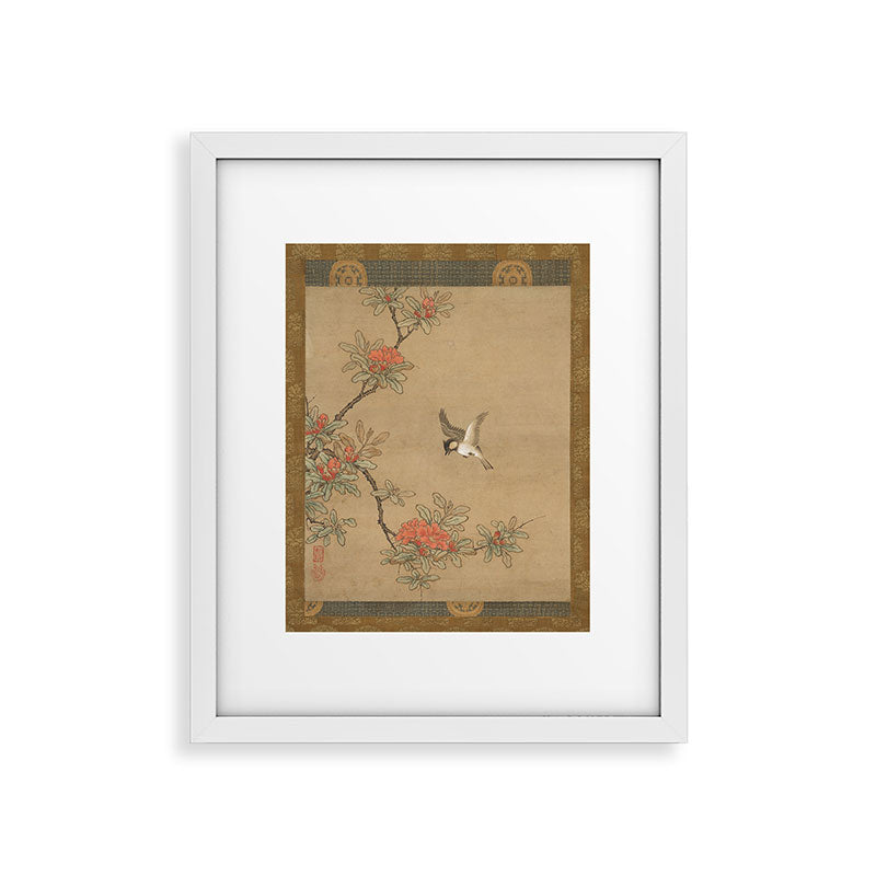 16th Century Japanese Bird and Peony Edo Era Painting Framed Art Print