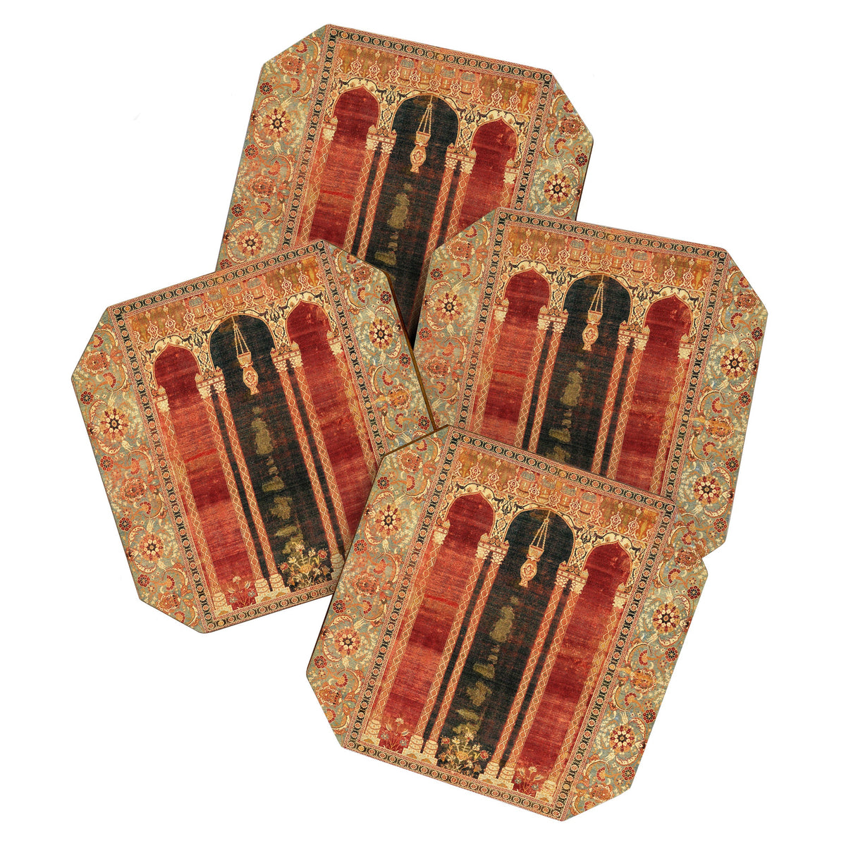 16th Century Carpet with Triple-Arch Design Turkish Print Coaster