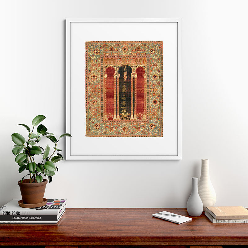 16th Century Carpet with Triple-Arch Design Turkish Print Framed Art Print