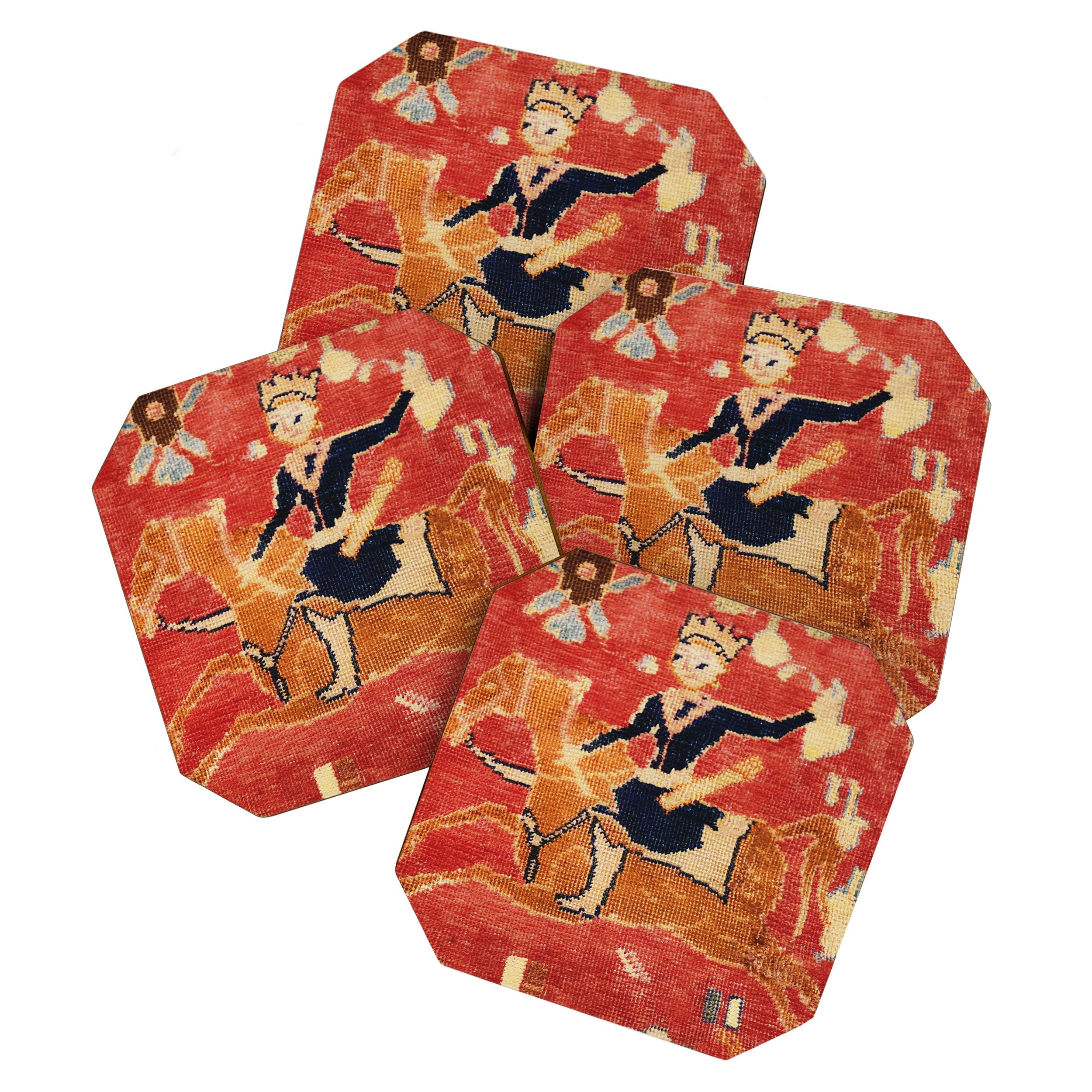 17th Century Isfahan Persian Animal Rug Print Coaster