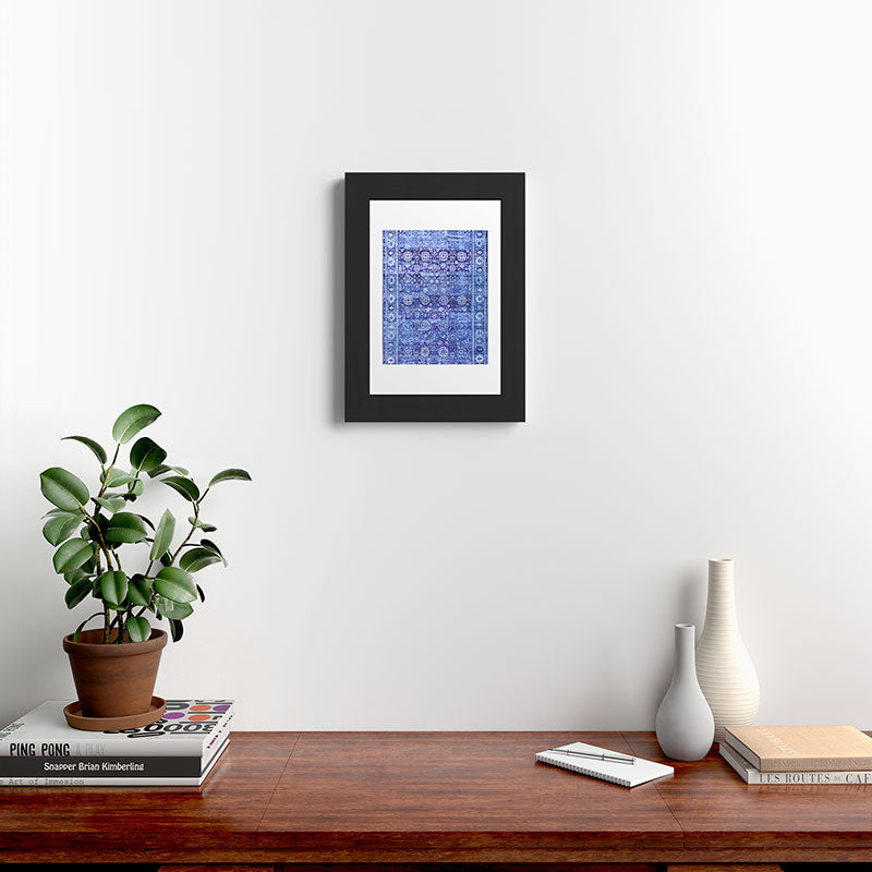 18th Century Isfahan Persian Rug Pattern in Blue Framed Art Print