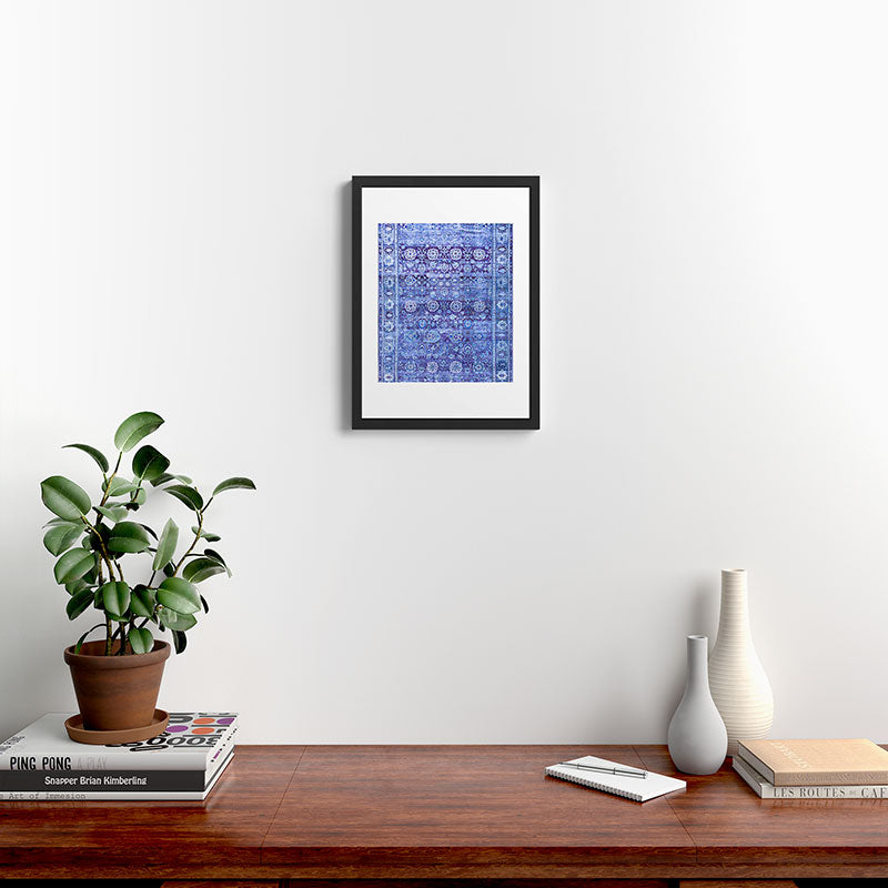 18th Century Isfahan Persian Rug Pattern in Blue Framed Art Print
