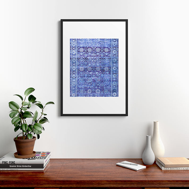 18th Century Isfahan Persian Rug Pattern in Blue Framed Art Print