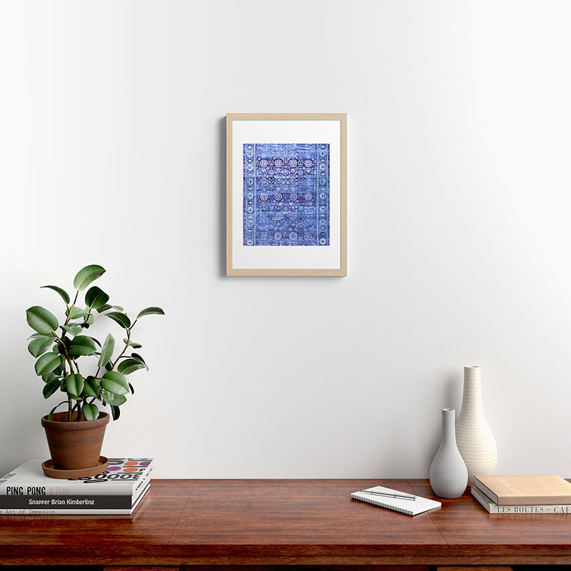 18th Century Isfahan Persian Rug Pattern in Blue Framed Art Print