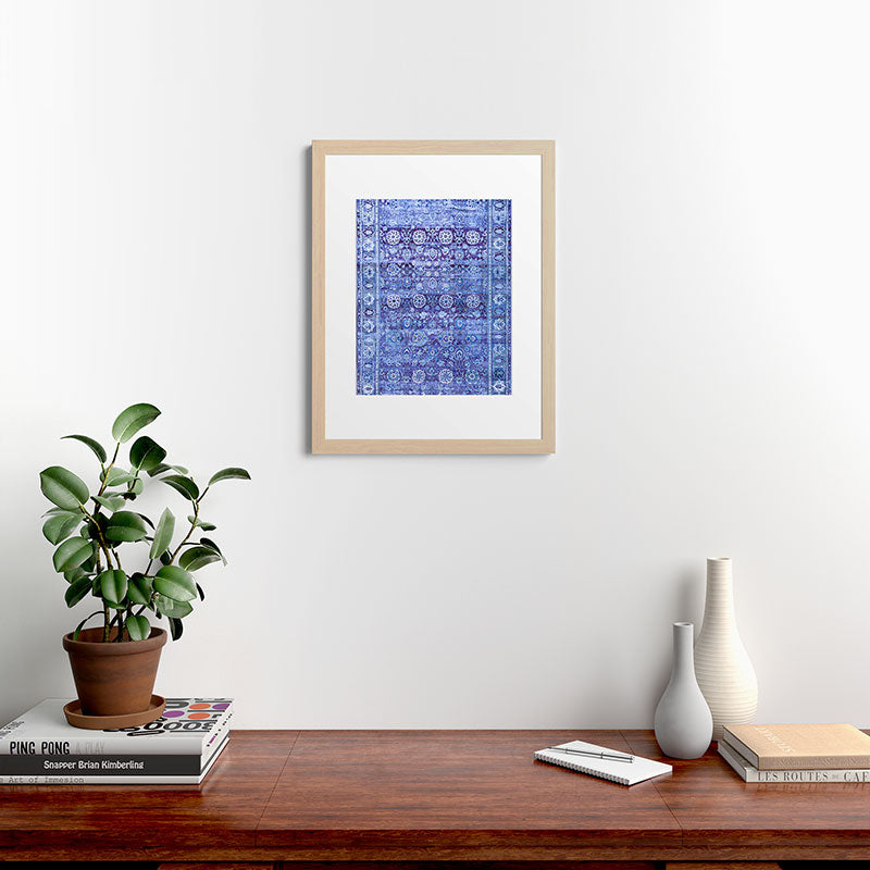 18th Century Isfahan Persian Rug Pattern in Blue Framed Art Print