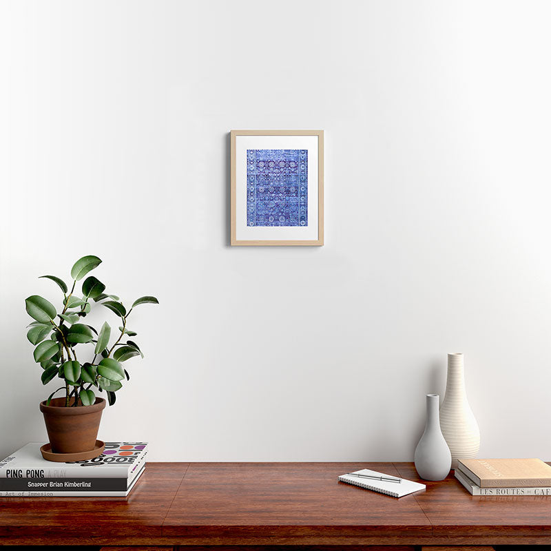 18th Century Isfahan Persian Rug Pattern in Blue Framed Art Print