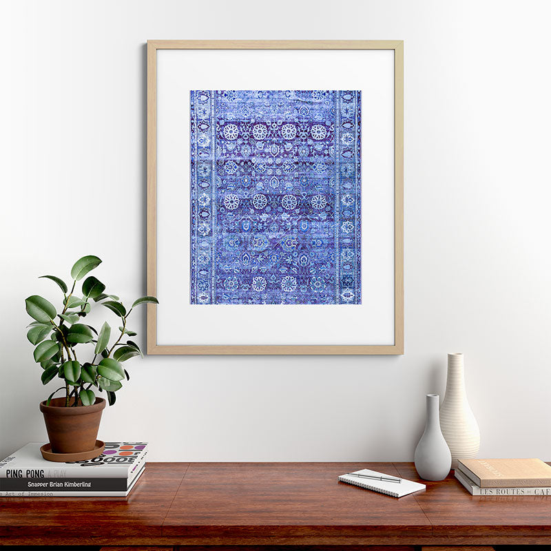 18th Century Isfahan Persian Rug Pattern in Blue Framed Art Print