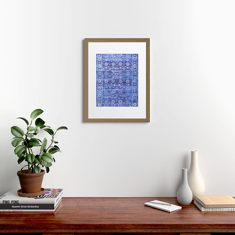 18th Century Isfahan Persian Rug Pattern in Blue Framed Art Print