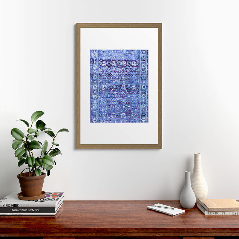 18th Century Isfahan Persian Rug Pattern in Blue Framed Art Print