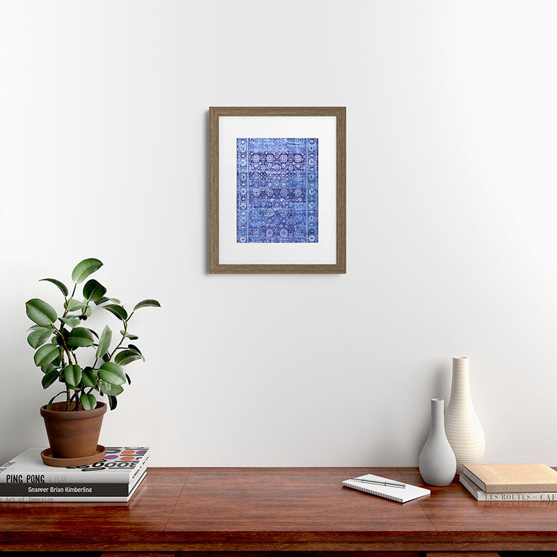 18th Century Isfahan Persian Rug Pattern in Blue Framed Art Print