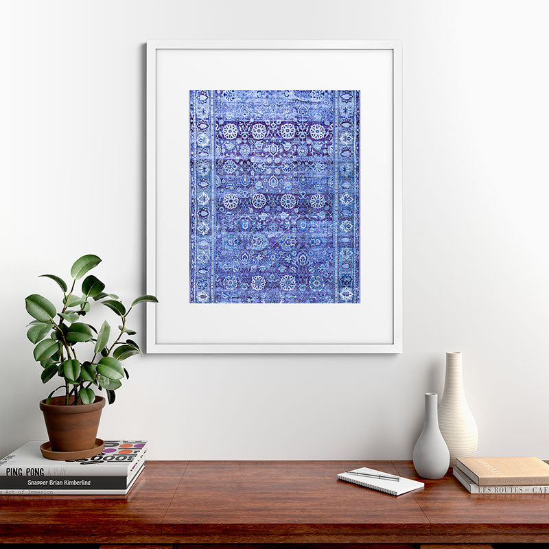 18th Century Isfahan Persian Rug Pattern in Blue Framed Art Print