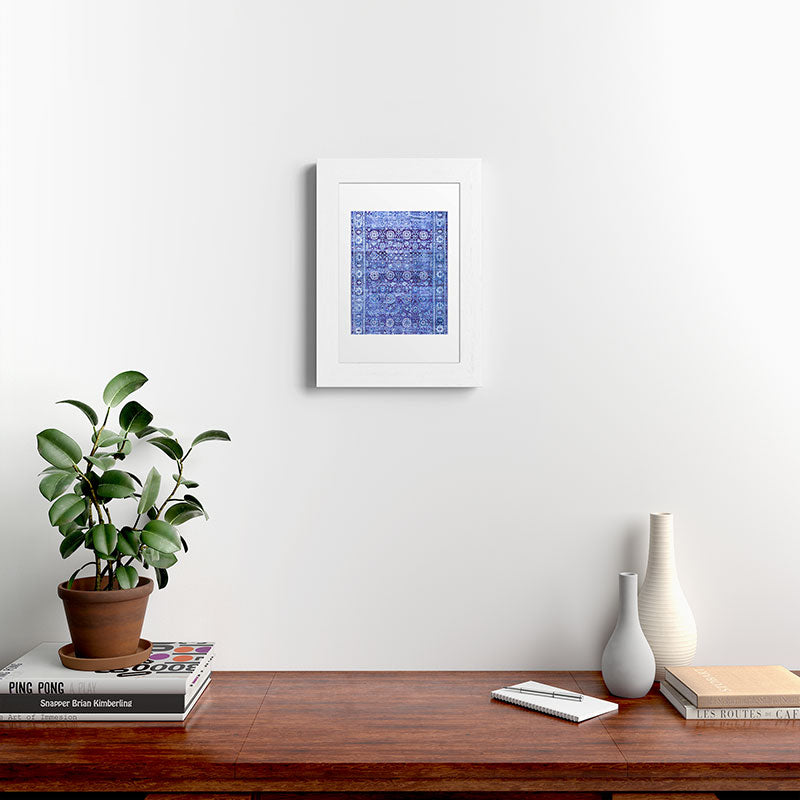 18th Century Isfahan Persian Rug Pattern in Blue Framed Art Print