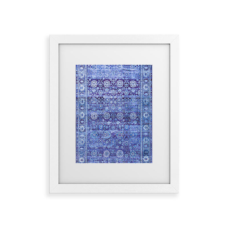 18th Century Isfahan Persian Rug Pattern in Blue Framed Art Print