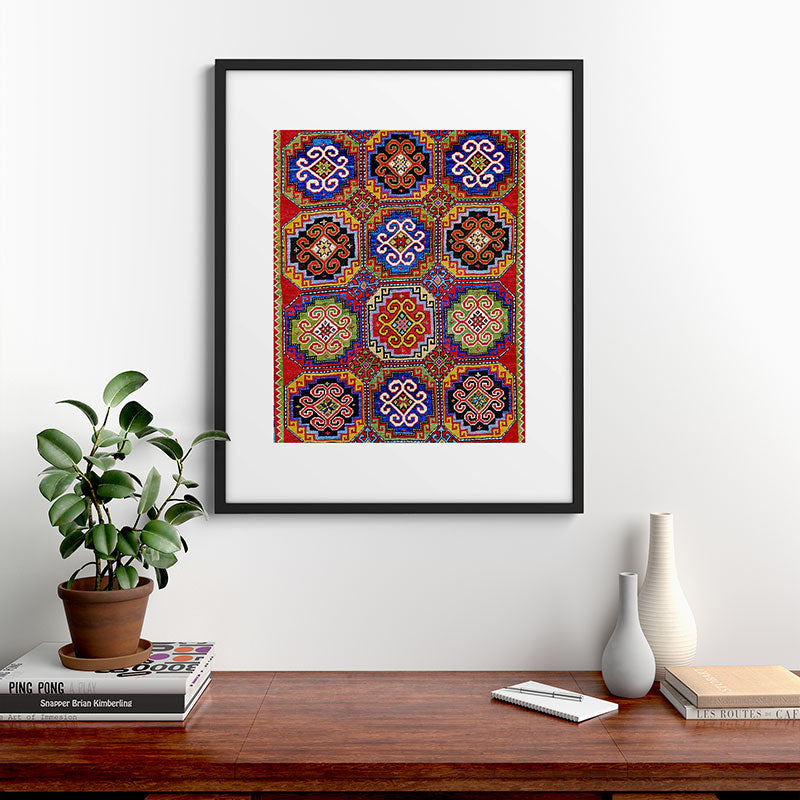19th Century Armenian Kazak dated 1896 Framed Art Print
