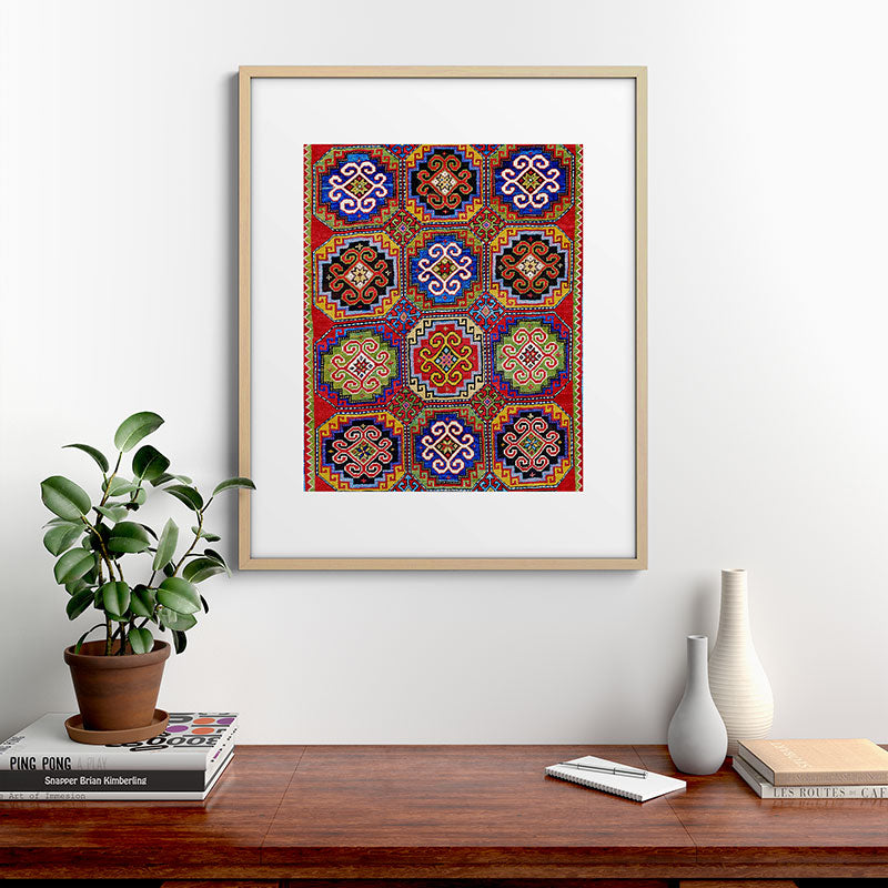 19th Century Armenian Kazak dated 1896 Framed Art Print