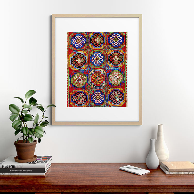 19th Century Armenian Kazak dated 1896 Framed Art Print