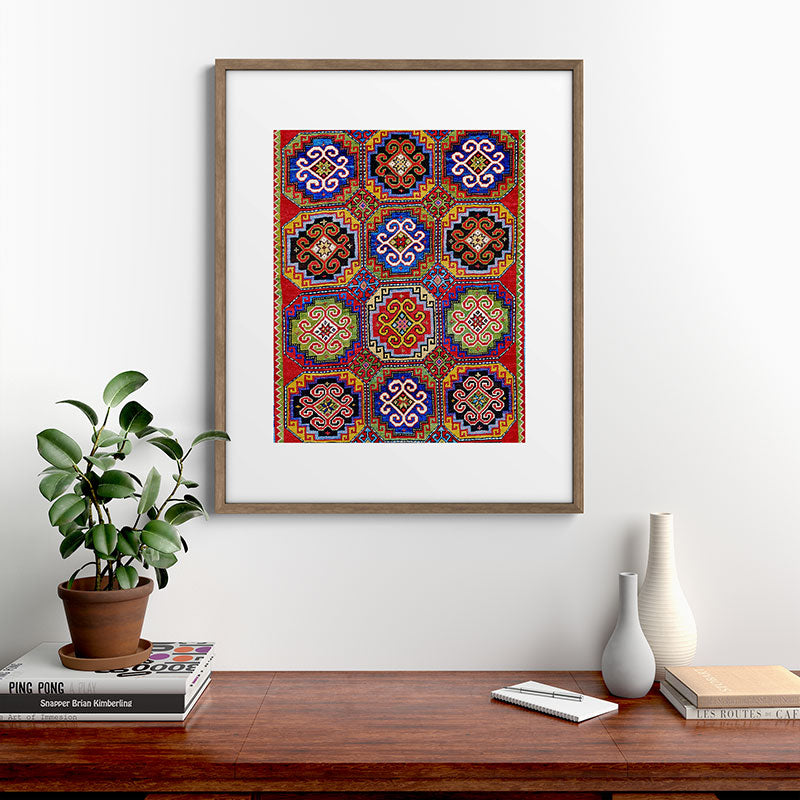 19th Century Armenian Kazak dated 1896 Framed Art Print