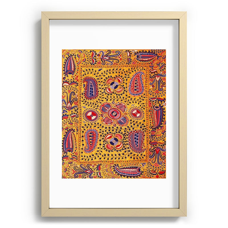 19th Century Uzbekistan Suzani with Gold Background  Framed Art Print