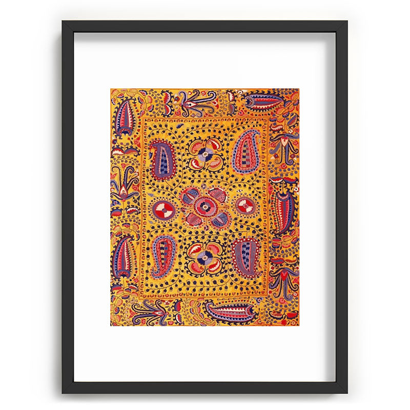 19th Century Uzbekistan Suzani with Gold Background  Framed Art Print