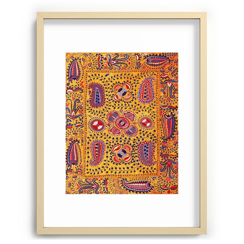 19th Century Uzbekistan Suzani with Gold Background  Framed Art Print