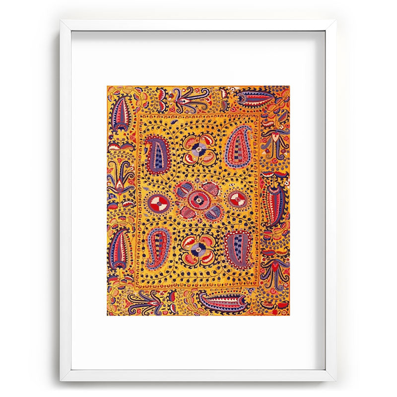 19th Century Uzbekistan Suzani with Gold Background  Framed Art Print