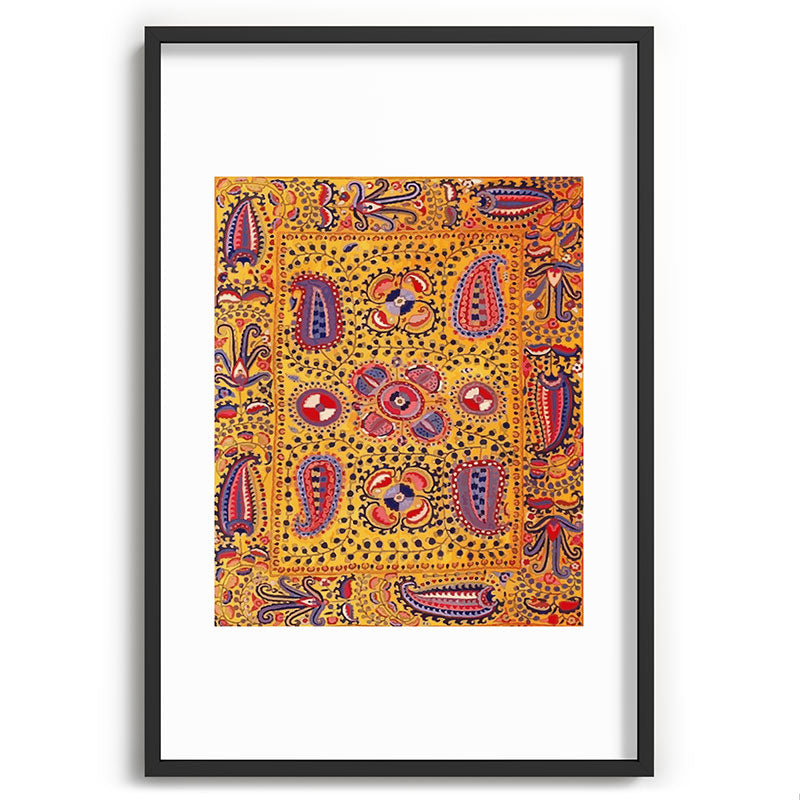 19th Century Uzbekistan Suzani with Gold Background  Framed Art Print