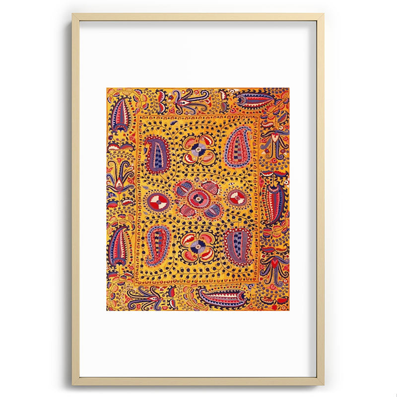19th Century Uzbekistan Suzani with Gold Background  Framed Art Print
