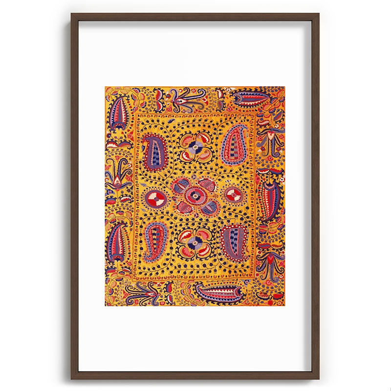19th Century Uzbekistan Suzani with Gold Background  Framed Art Print